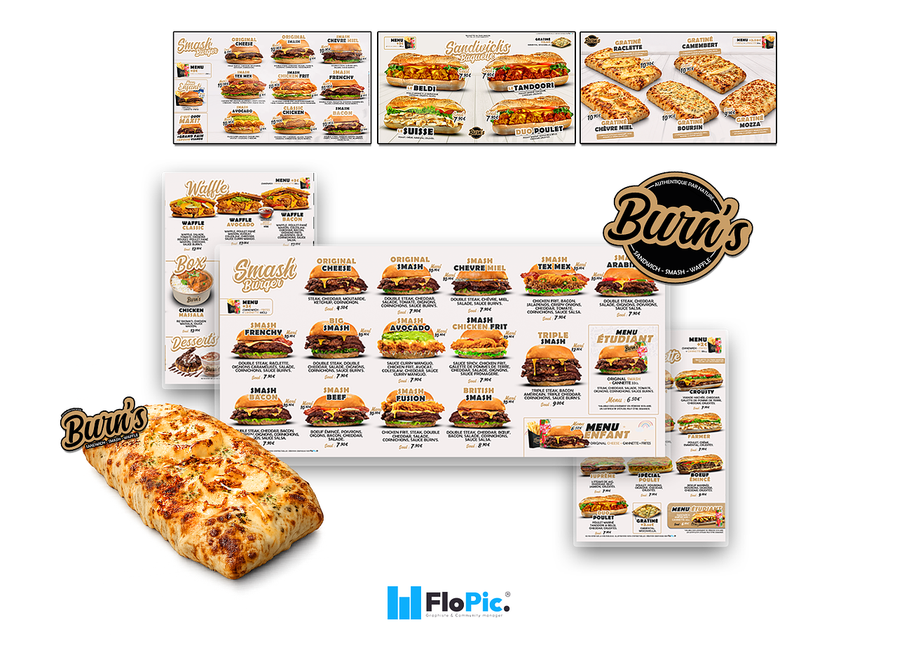 Identité graphique & menus Burn’s Lunel