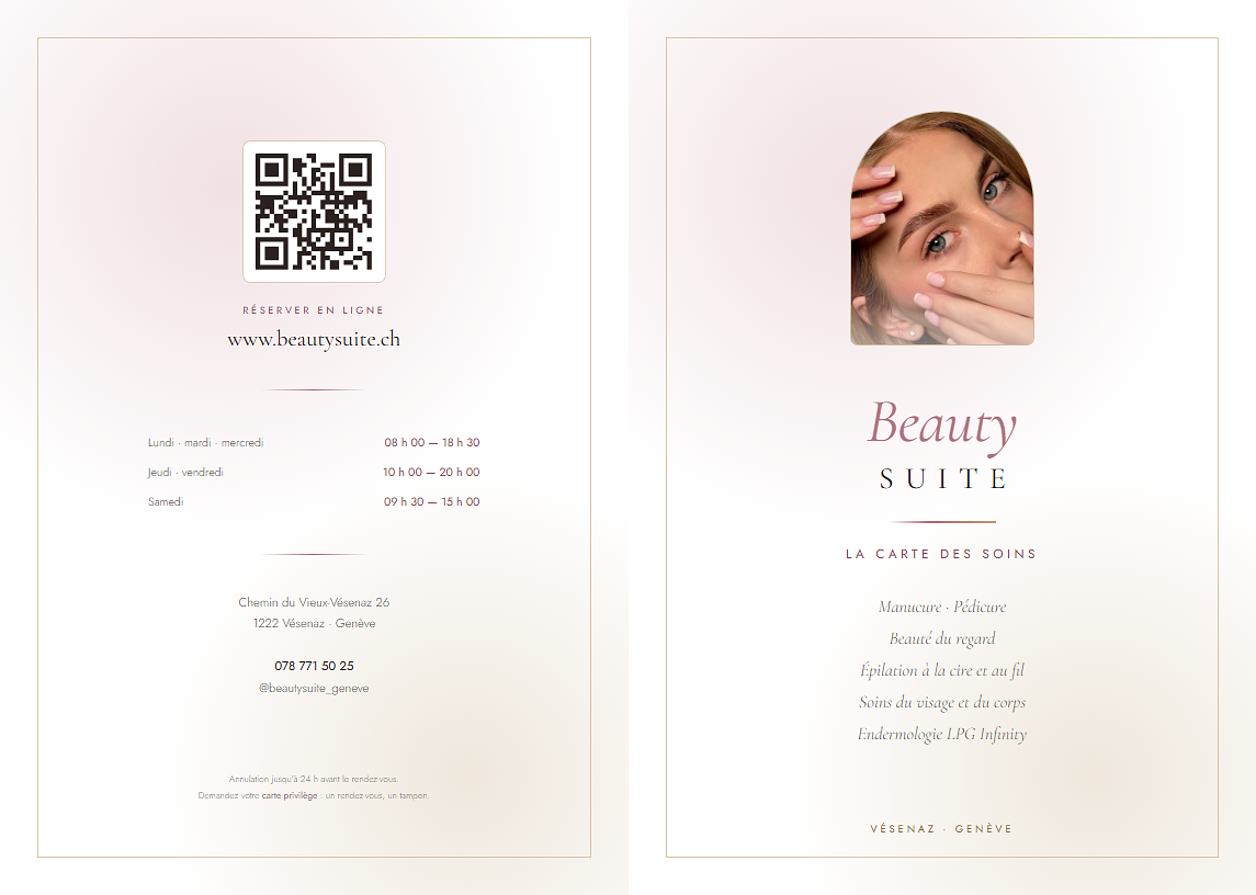 Beauty Suite — dépliant des soins