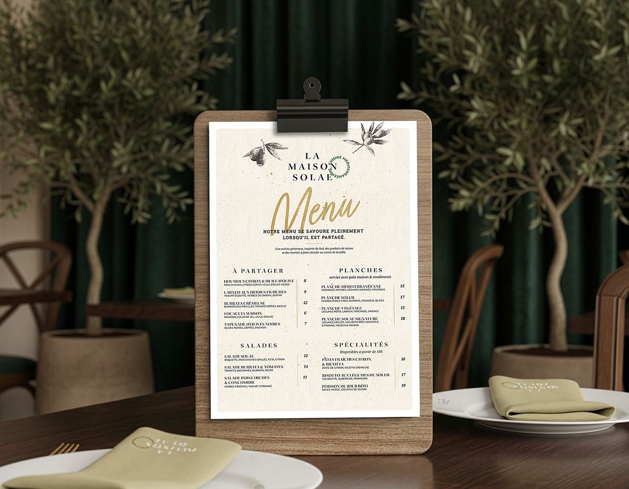 La maison Solae Menu