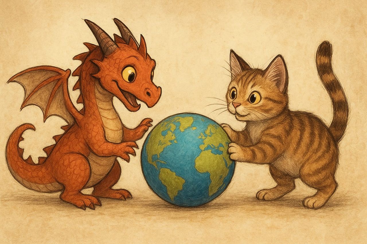 Cat & Dragon playing wih "EarthBall"