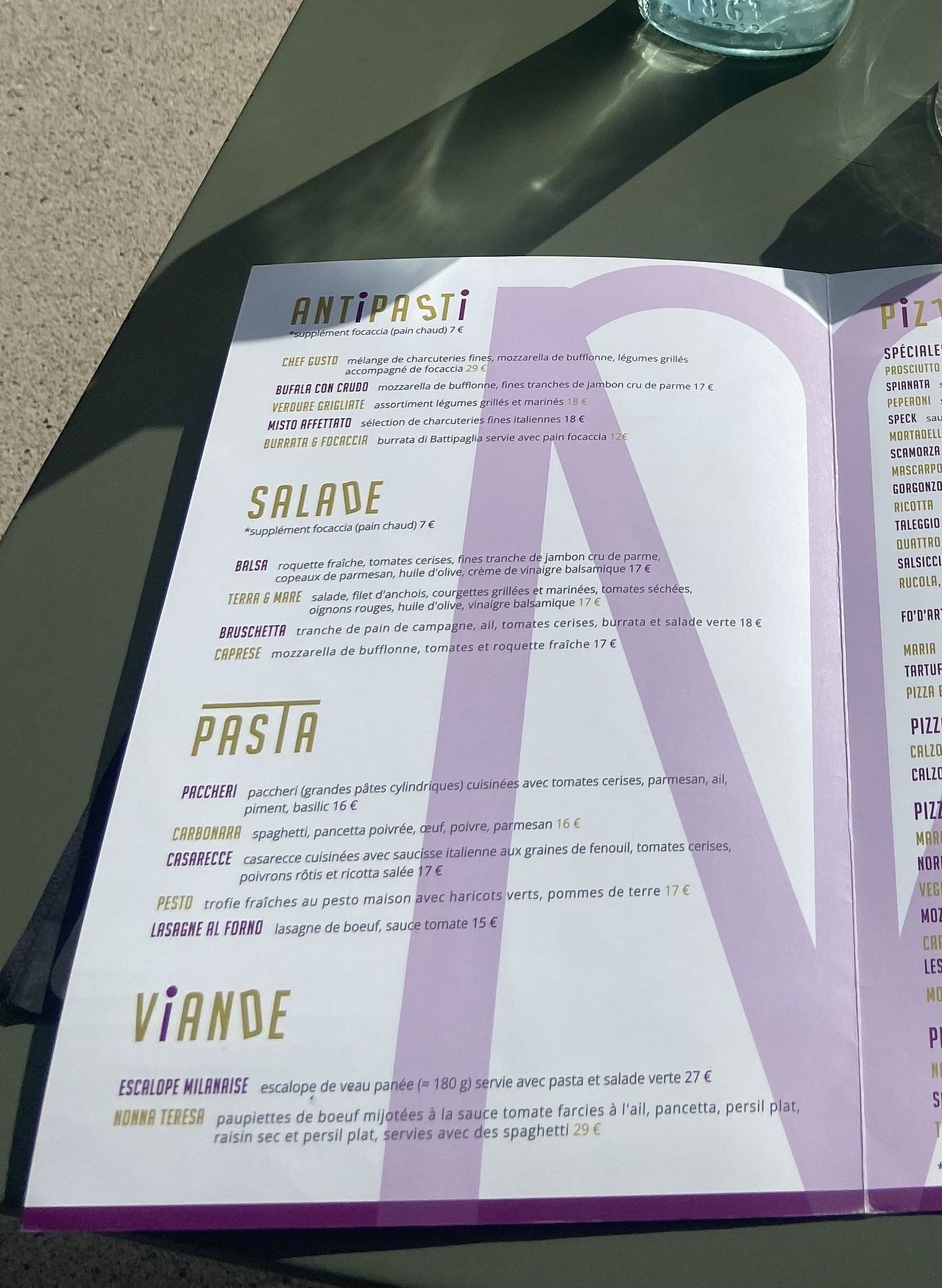 Carte restaurant