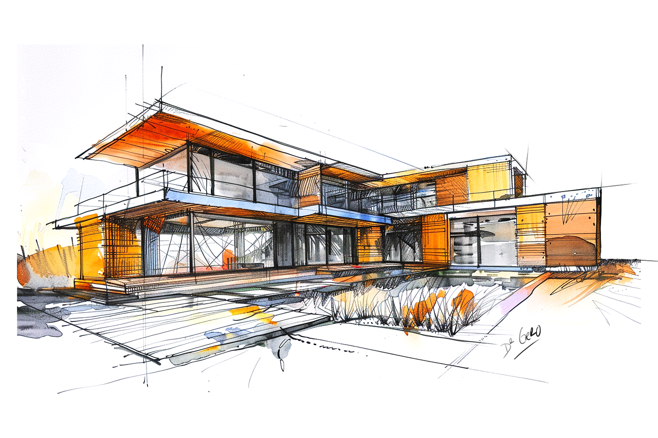 Dessin design d'intérieur style rough