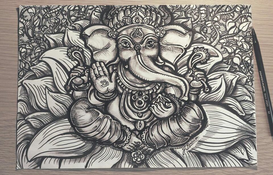 Lil’ Ganesh – Dessin feutre sur papier