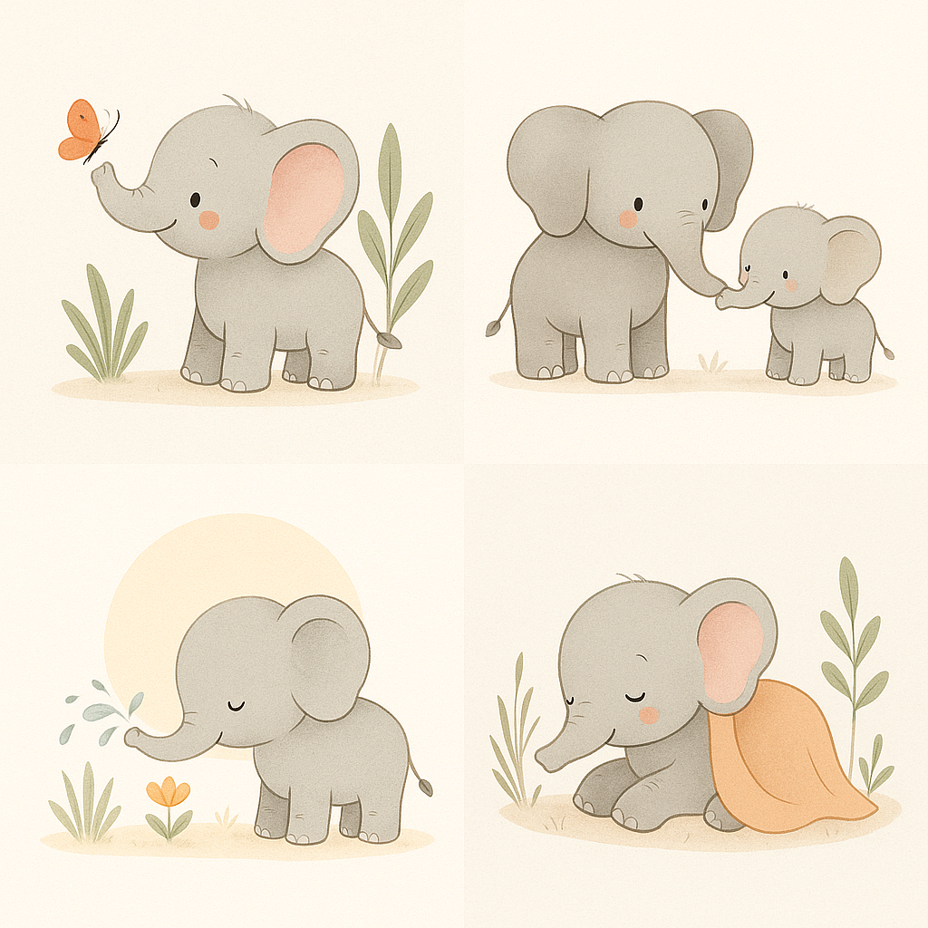 Illustrations éléphants mignons