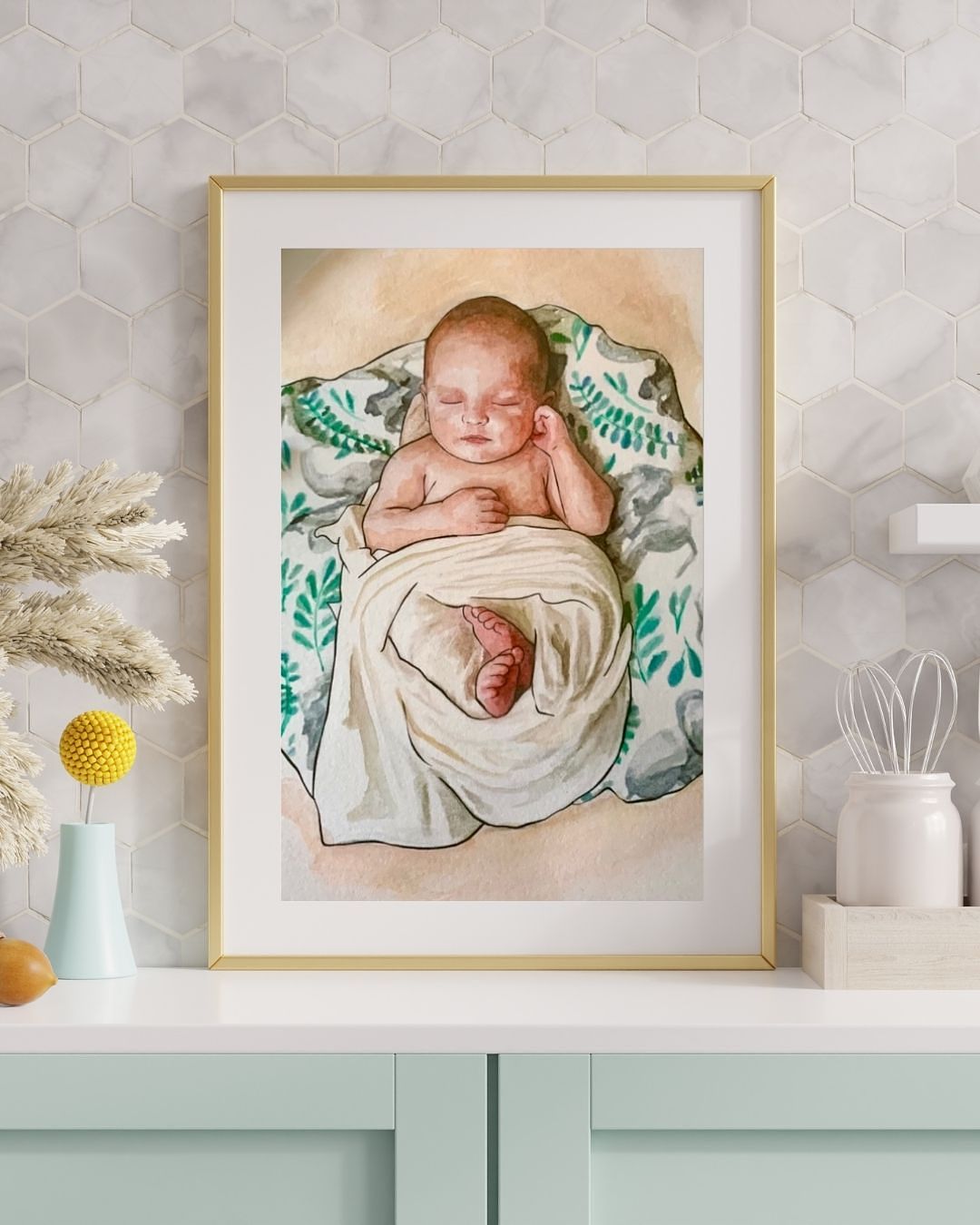 Aquarelle bébé personnalisée