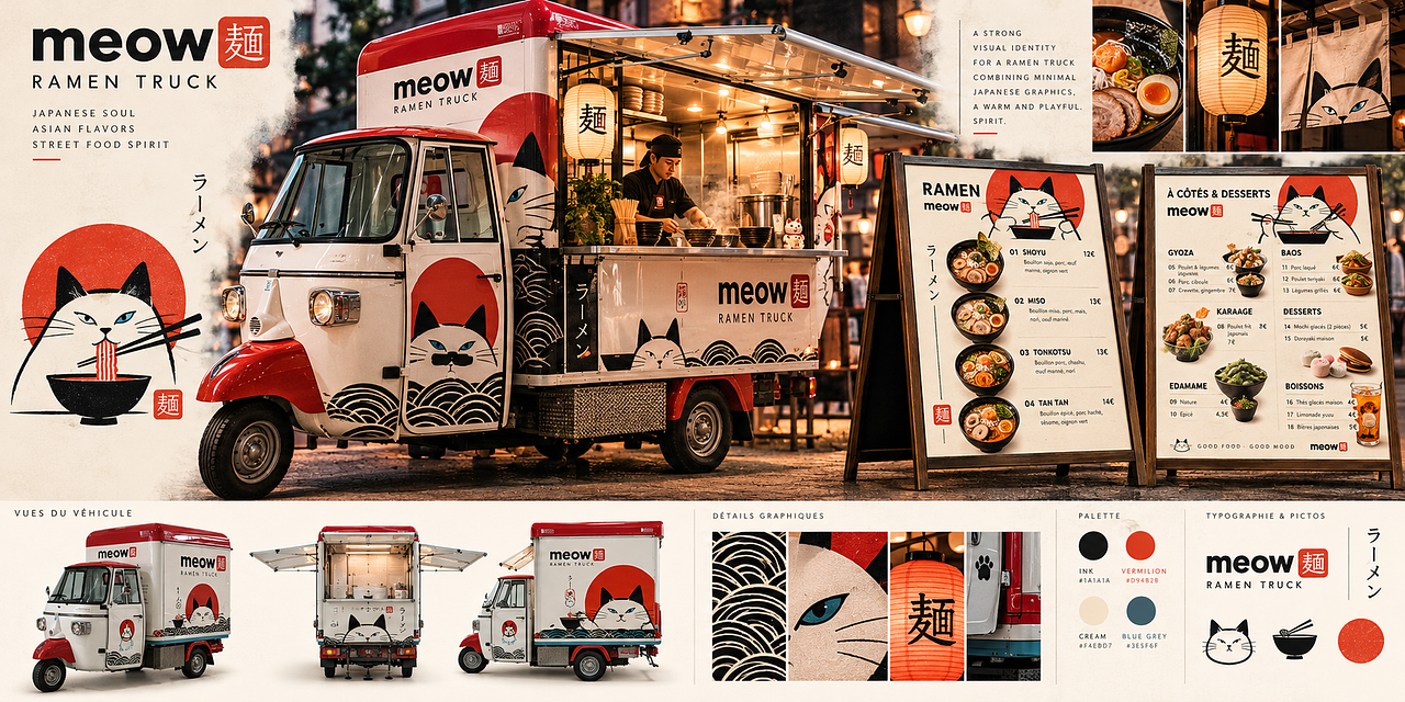 Planche d’identité visuelle pour food truck ramen