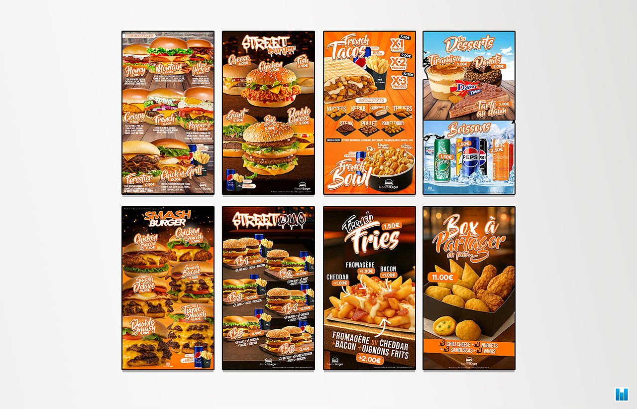 Menu boards verticaux French Burger