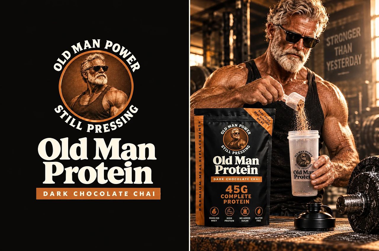 Old Man Protein — Packaging nutrition sportive