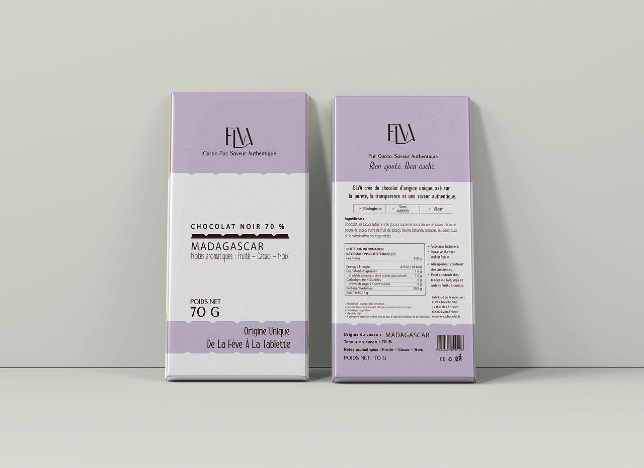 Packaging de chocolat noir d'origine unique