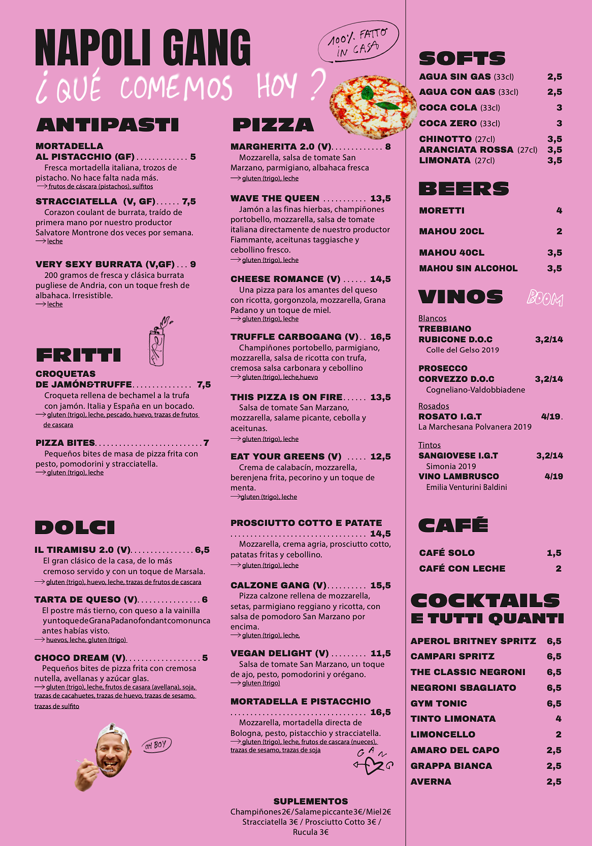 Menu pour les restaurants Napoli Gang