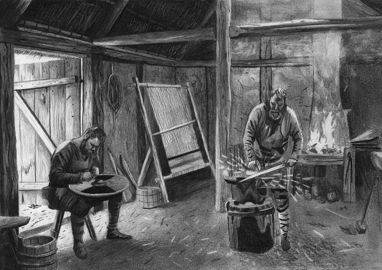 Atelier d'artisans vikings – Scène de vie