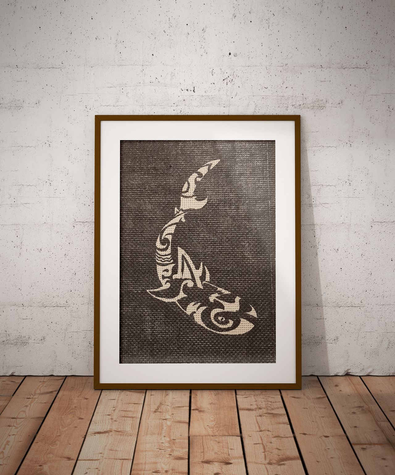 Gravure sur bois d'un requin style polynésien