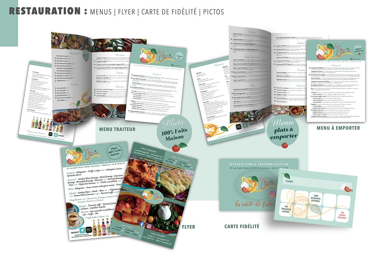 Menus A4 en 2 versions, carte fidelité, flyers