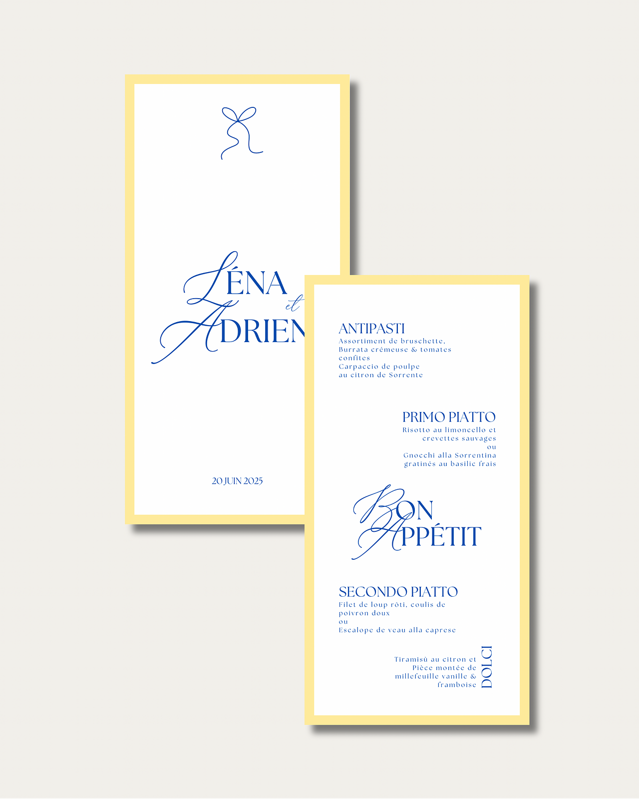 Menus pour mariage, événement