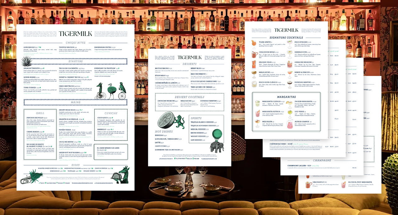 Menu pour les restaurants Tigermilk