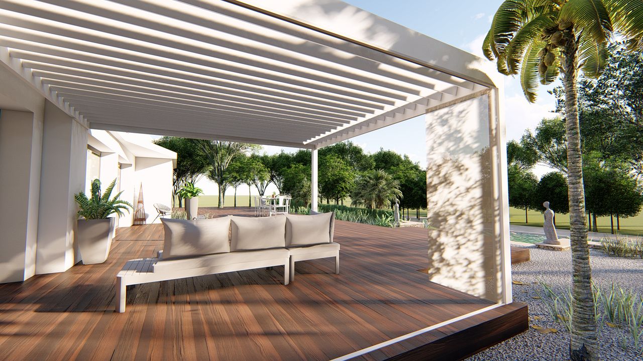 Réalisation pergola bioclimatique avec fermeture