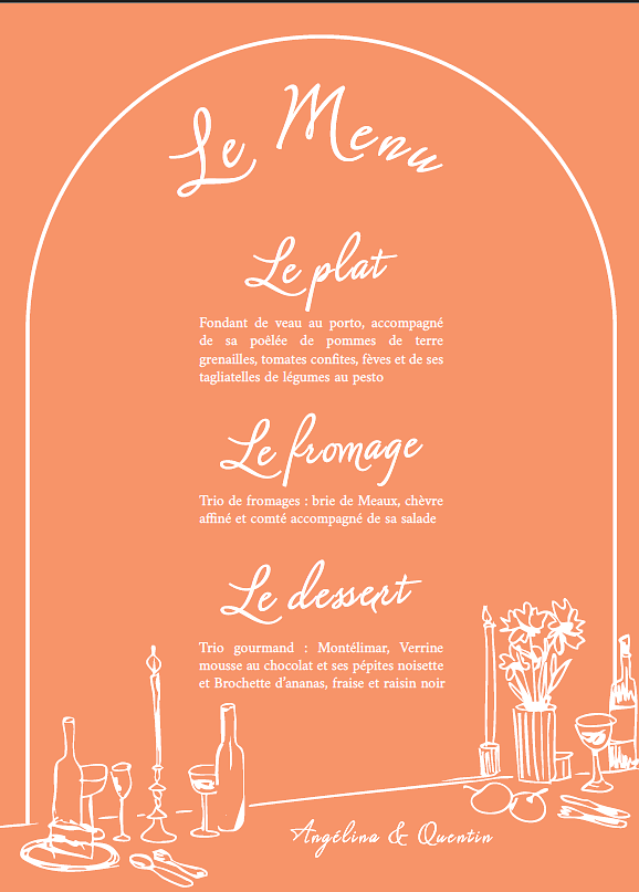 Cartes des menus - Mariage