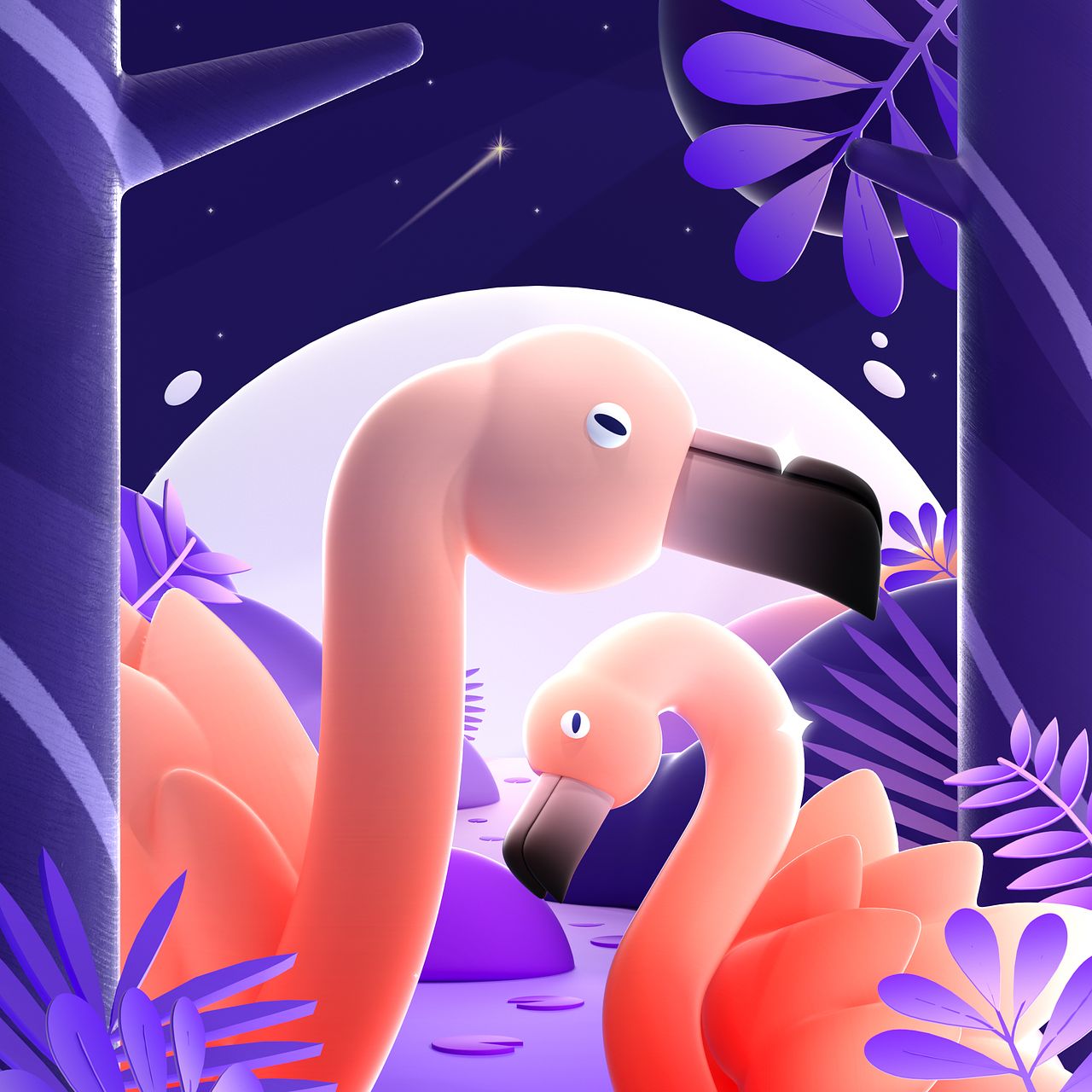 Flamingos on water