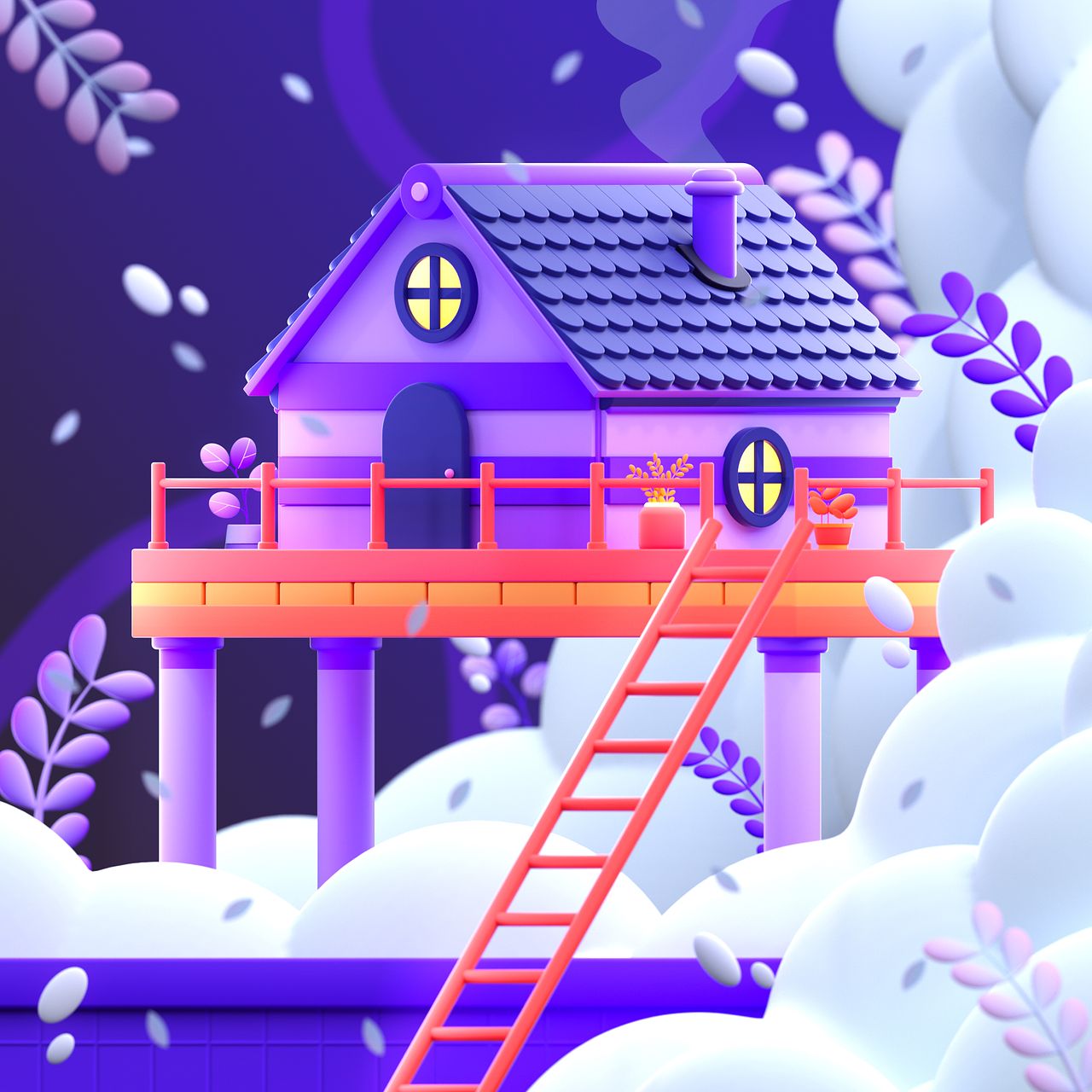 House in clouds