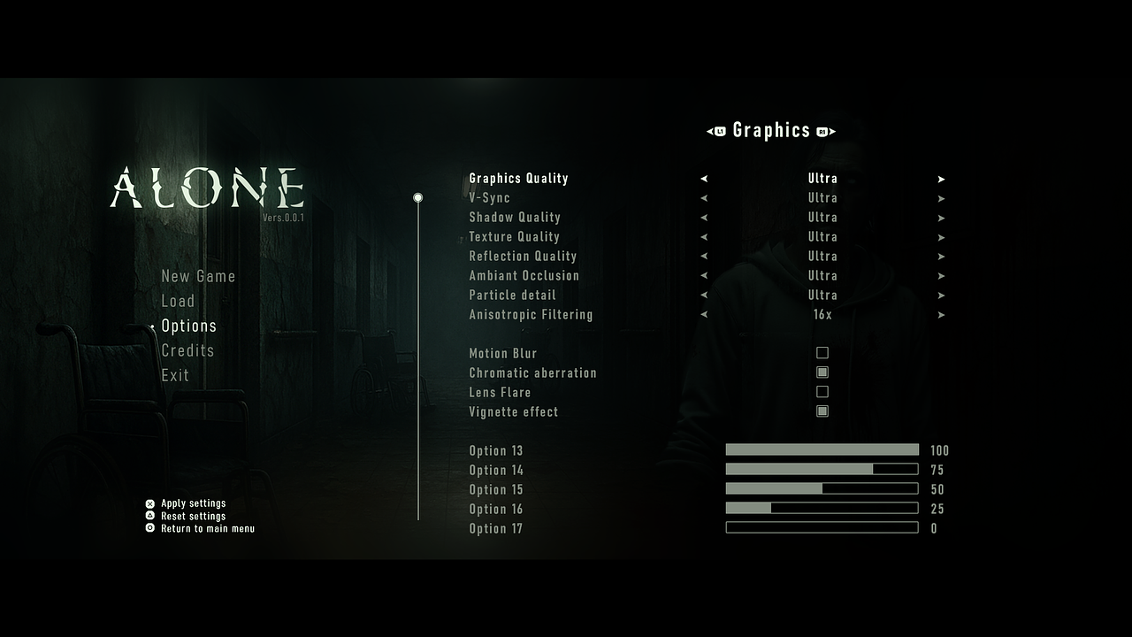 Option menu - Horror Video Game Concept