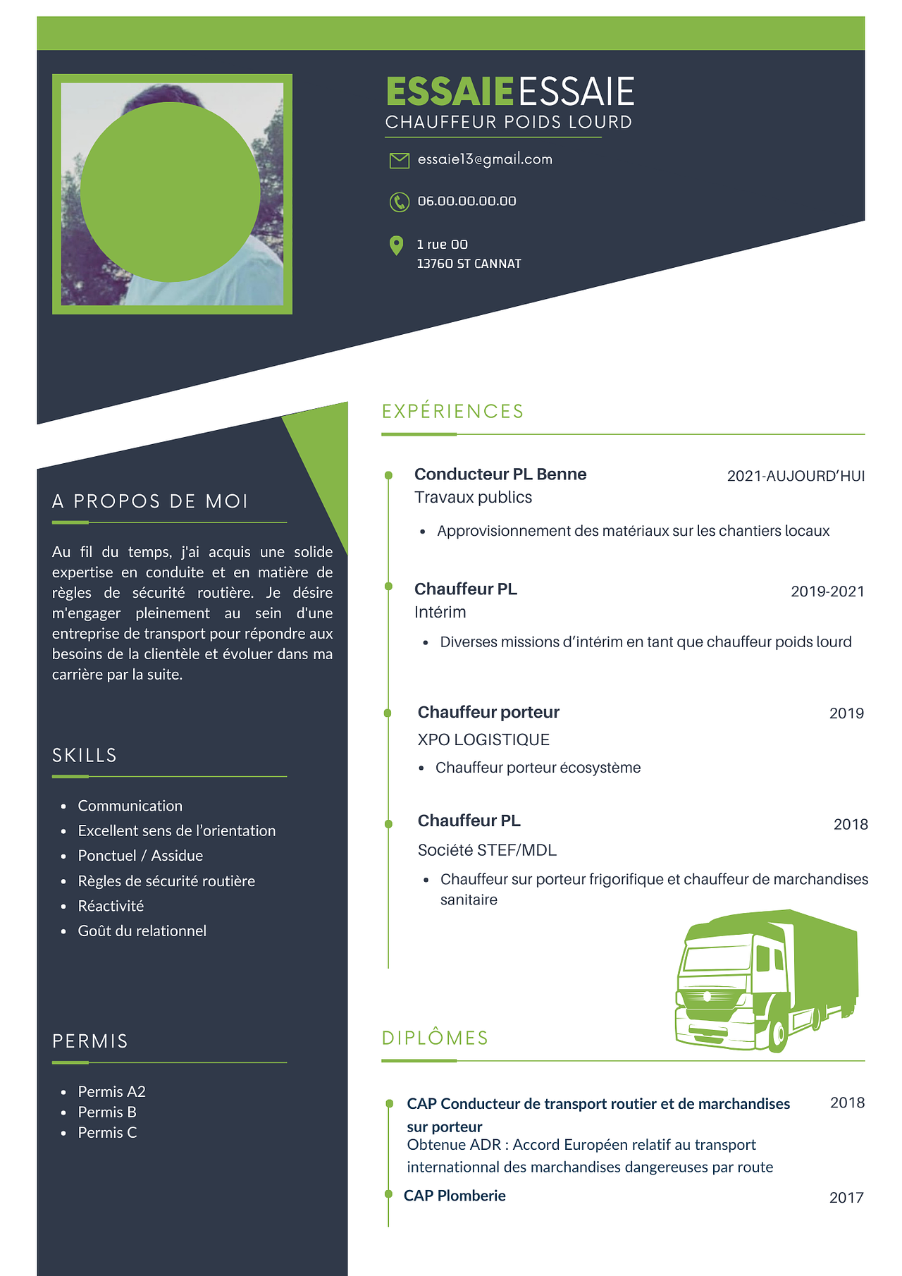 Réalisation CV chauffeur poids lourd