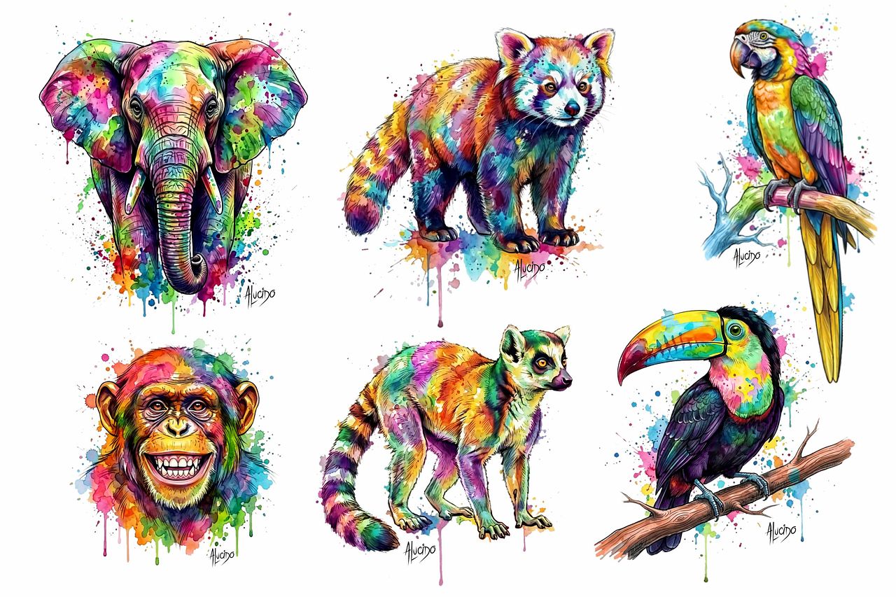 Portrait d'animaux réalistes multicolores
