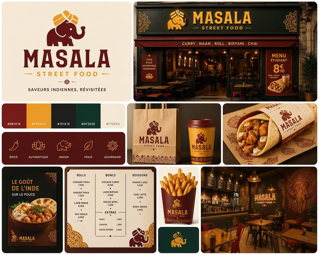 Identité visuelle & packaging – Fast food indien