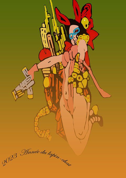 Femme lapin avec flingues.