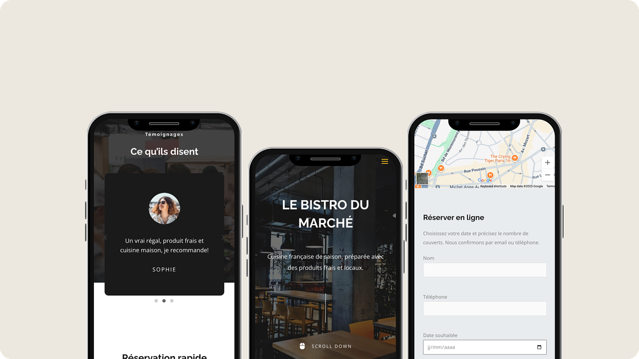 Version mobile – accueil, réservation..