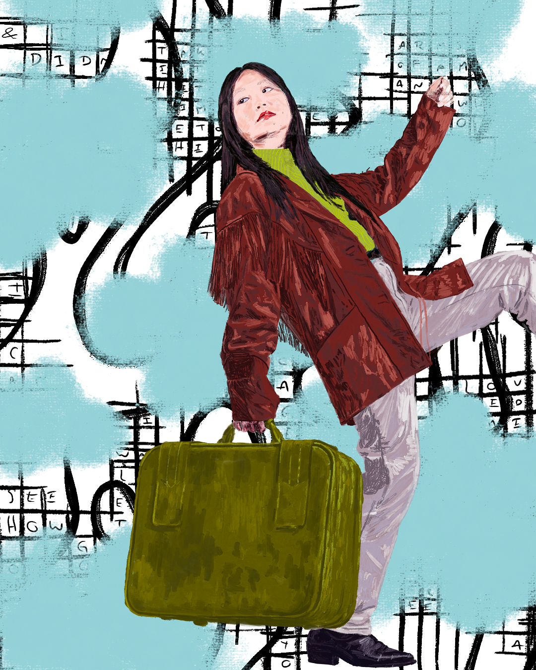 Suitcase girl - illustration