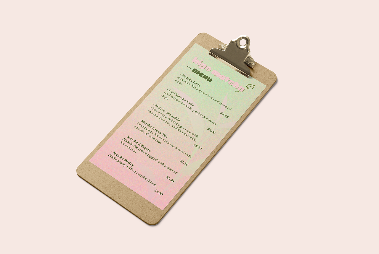 Menu pour un café matcha