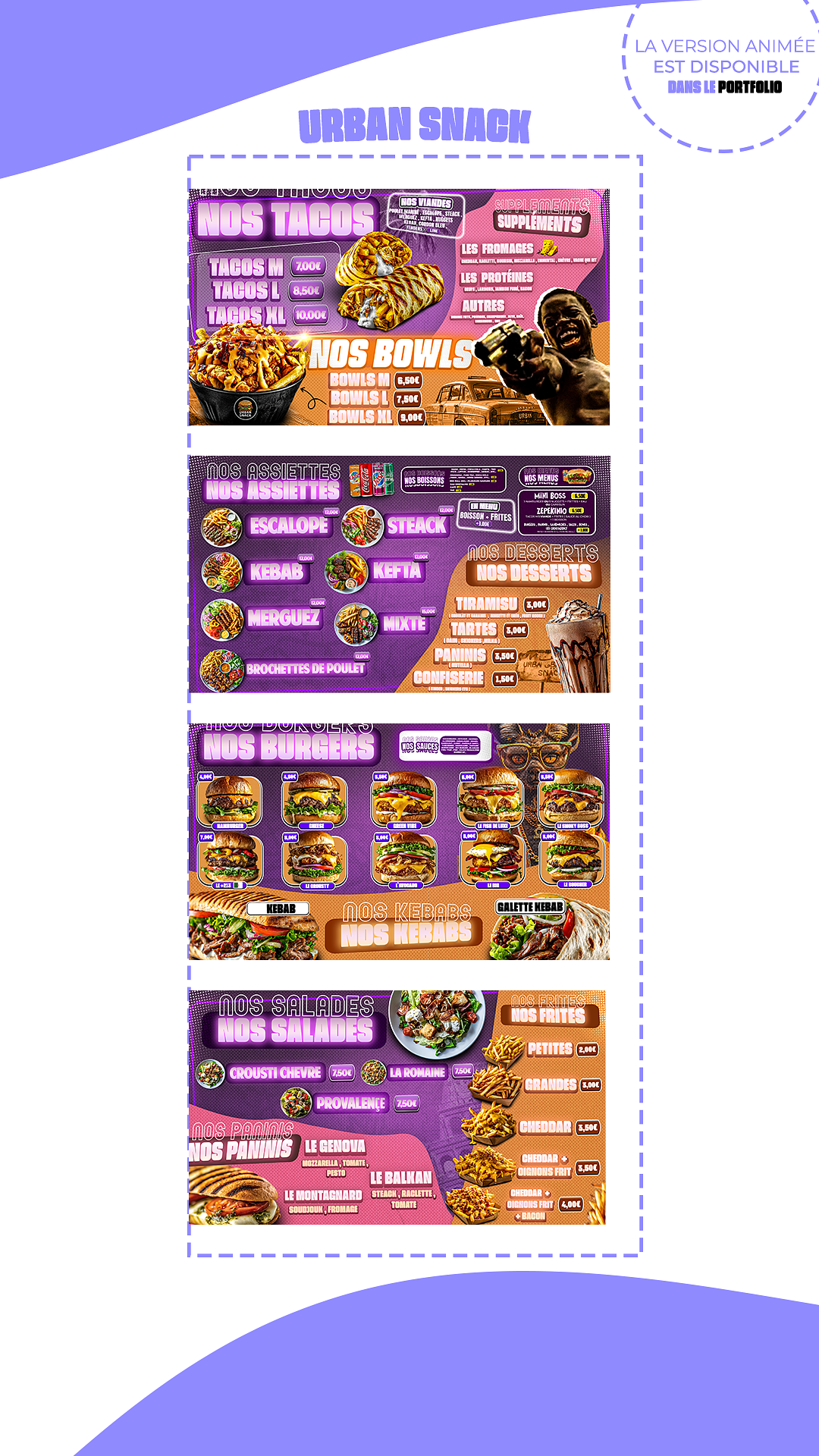 Menu Board Food pour restaurant