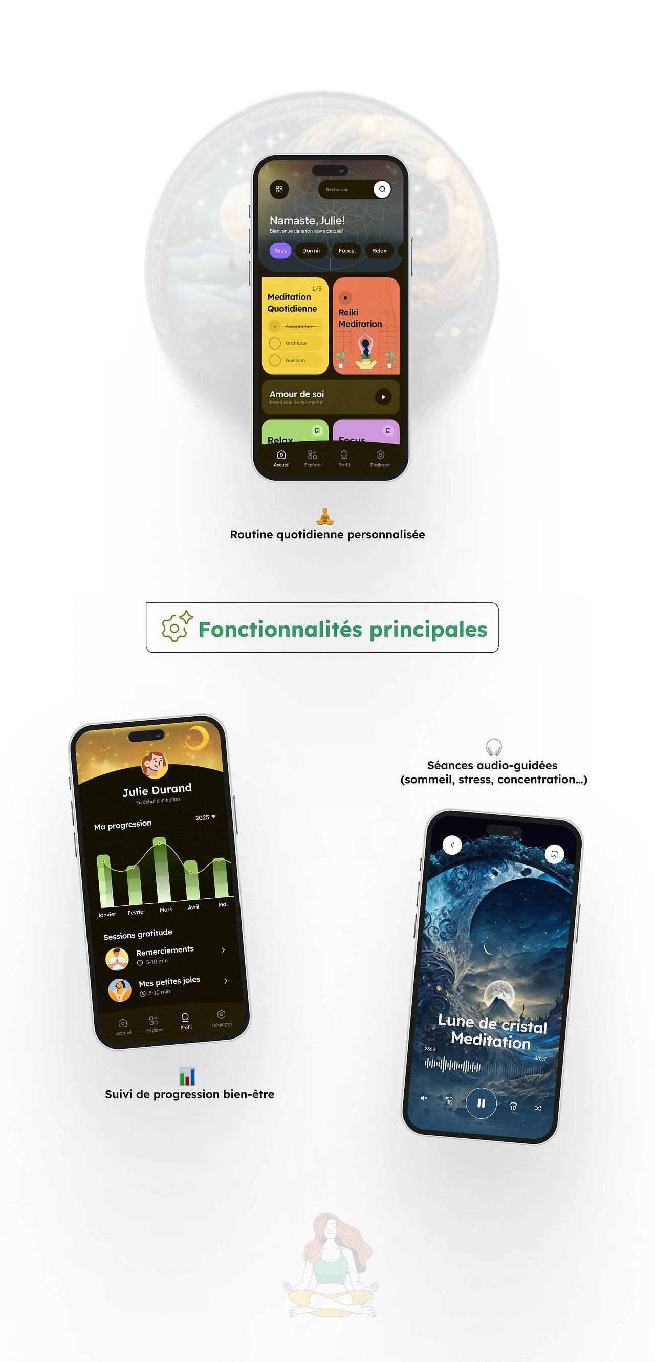 UI Design d'application - méditation & bien-être