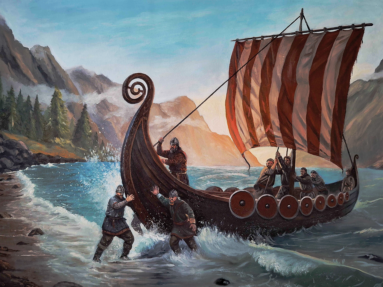 Débarquement viking dans un fjord nordique