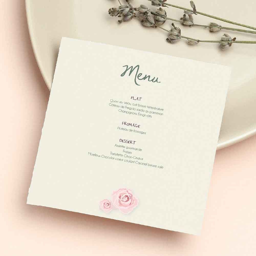 Menu de table de mariage
