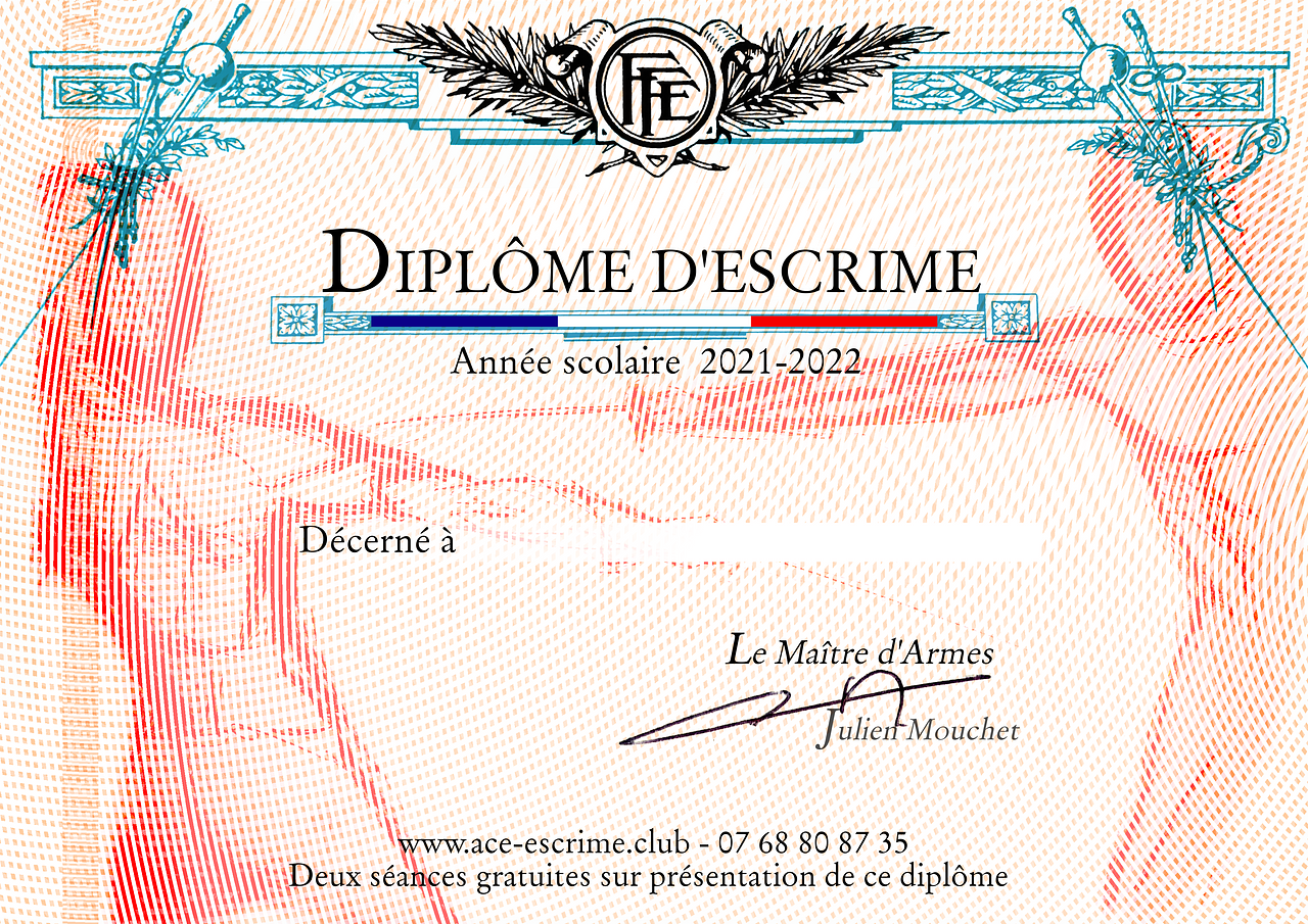 Diplôme escrime.