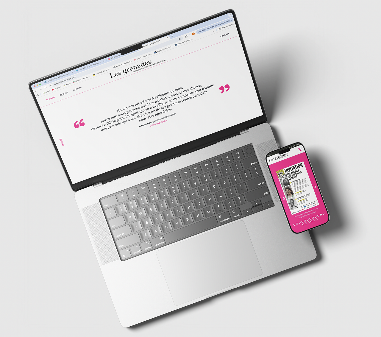 Maquette web, supports : Les grenades