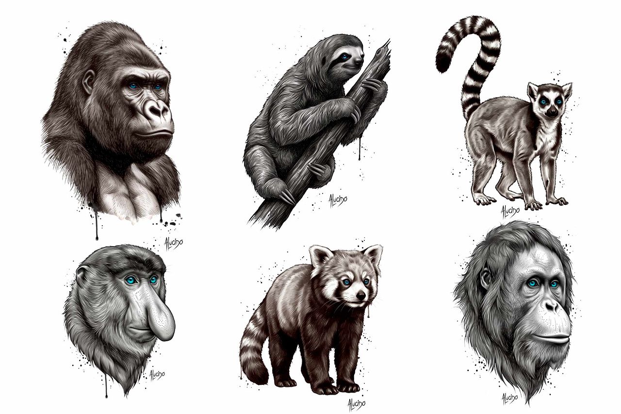 Dessin de primates réalistes