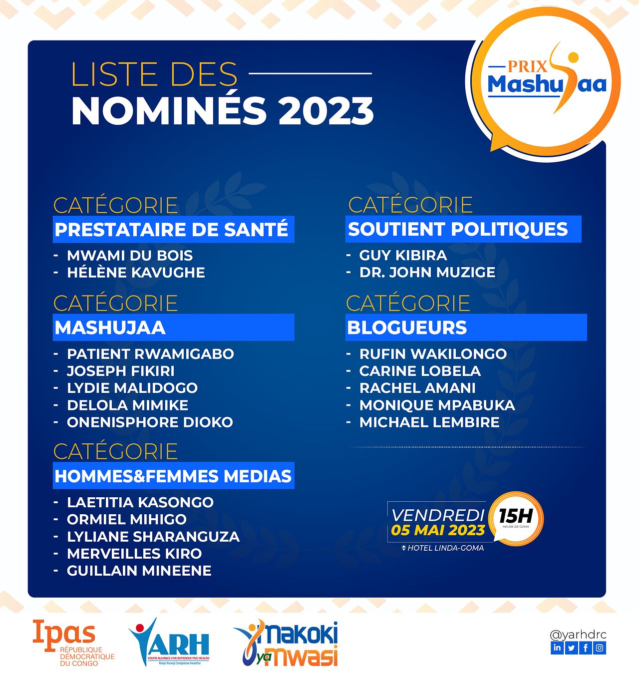 Liste des nominés 2023 Prix Mashujaa 
