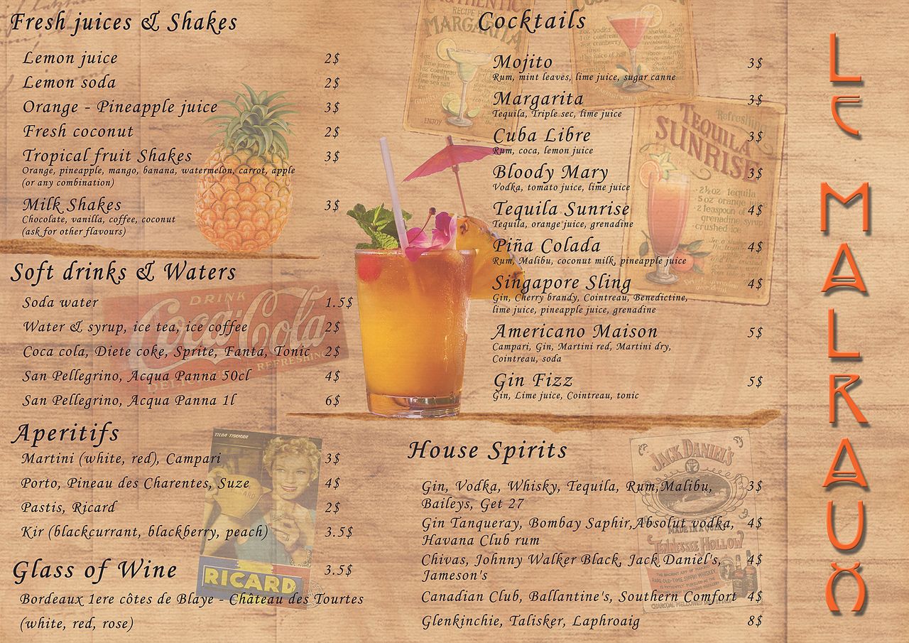 Drink menu "Le Malraux"