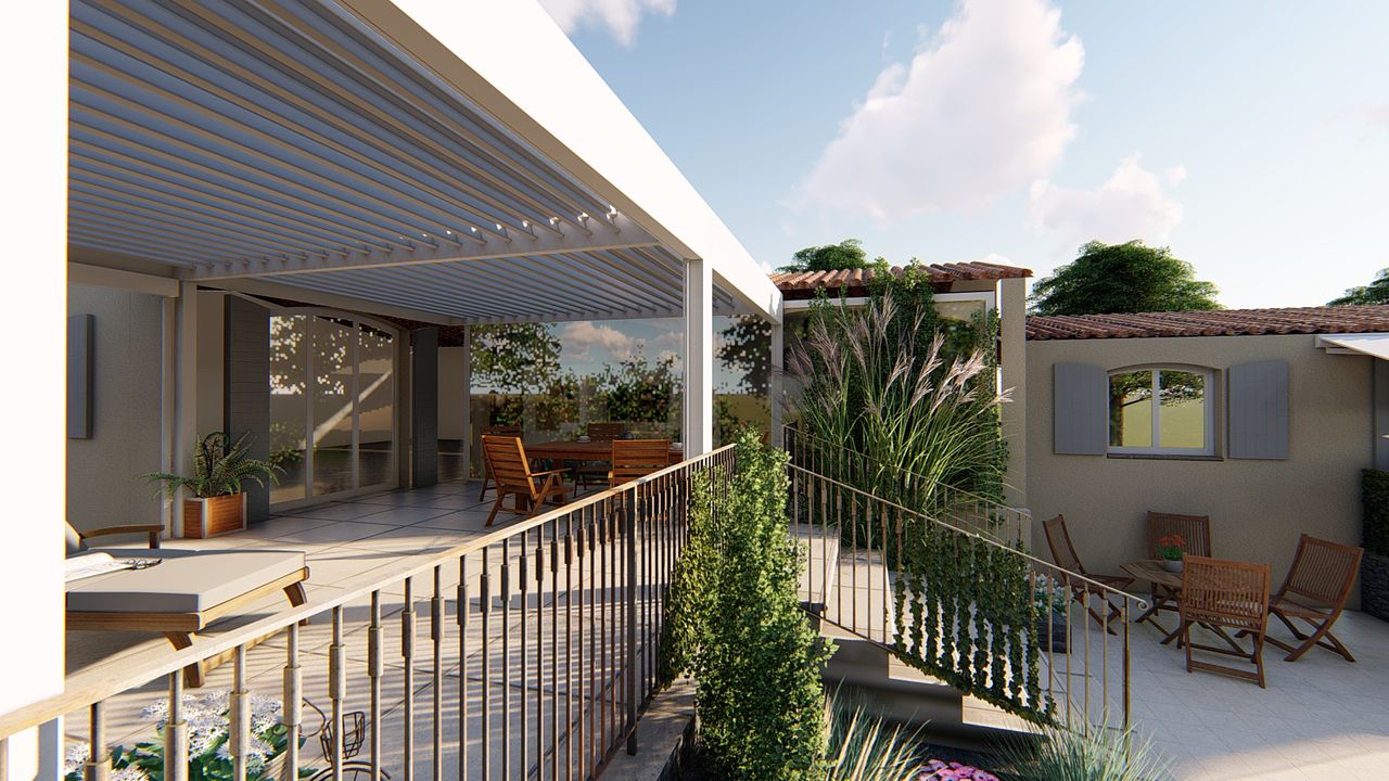 Insertion pergola bioclimatique