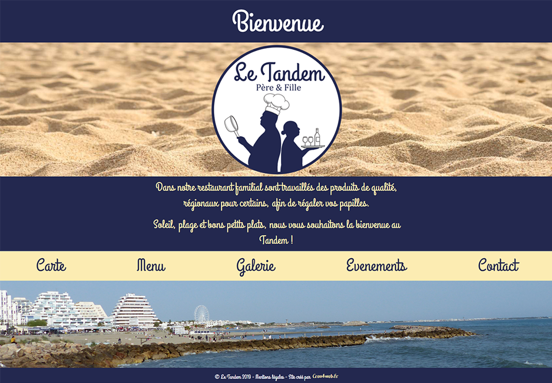 Page d'accueil d'un restaurant