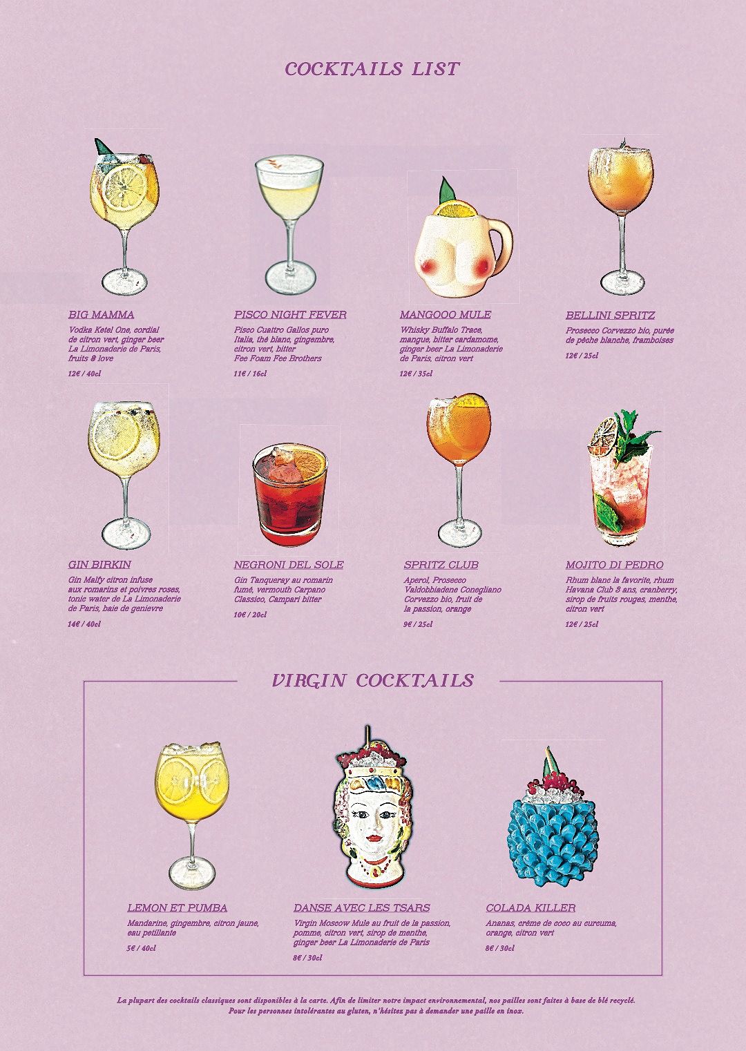 Menu boissons pour les restaurants Big Mamma