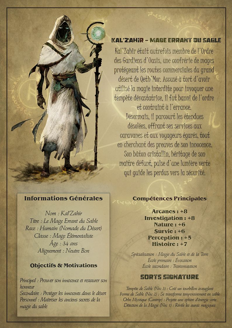 Illustration Fiche Personnage JDR (Jeu de rôle)