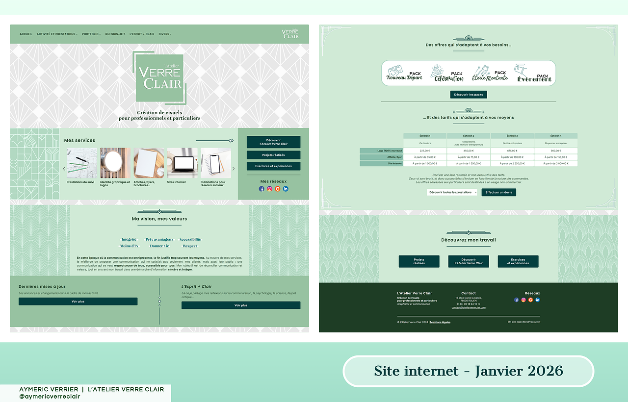 Site internet "l'Atelier Verre Clair" - Accueil