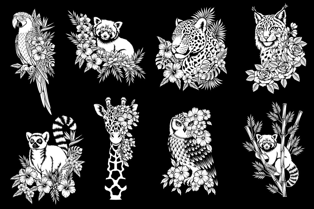 Animaux à motifs floraux