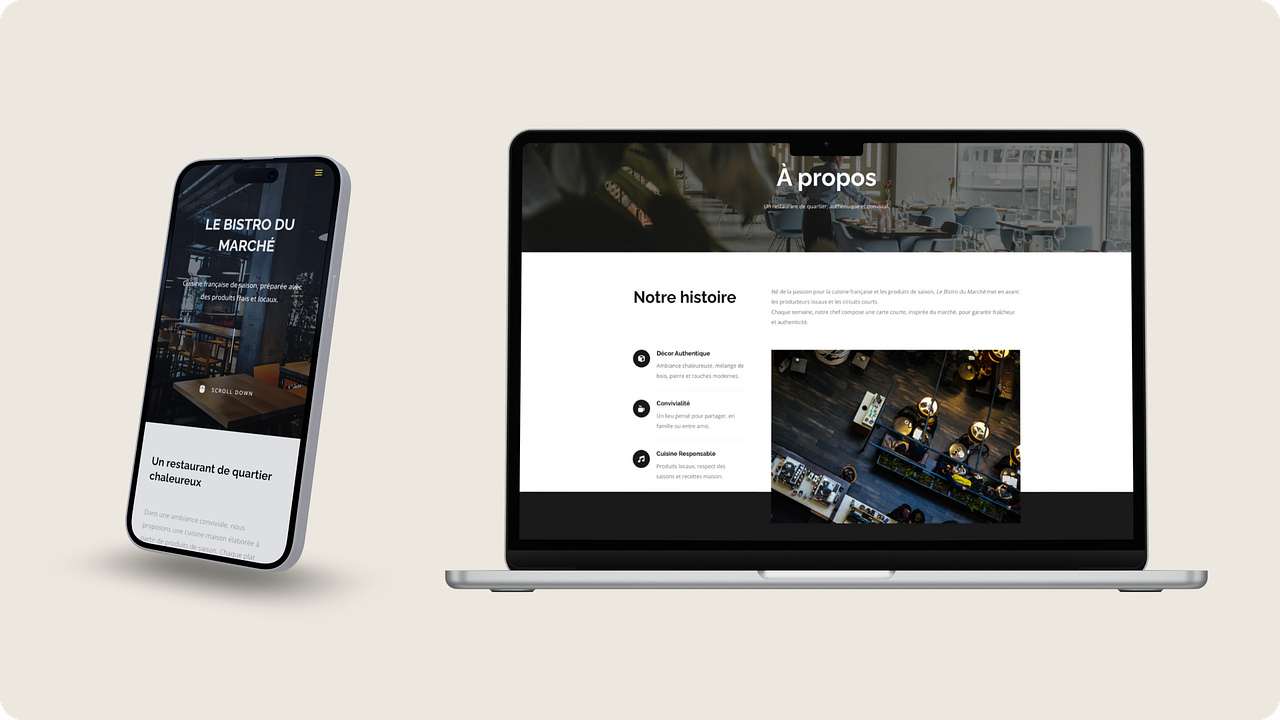 Page À propos – responsive desktop & mobile