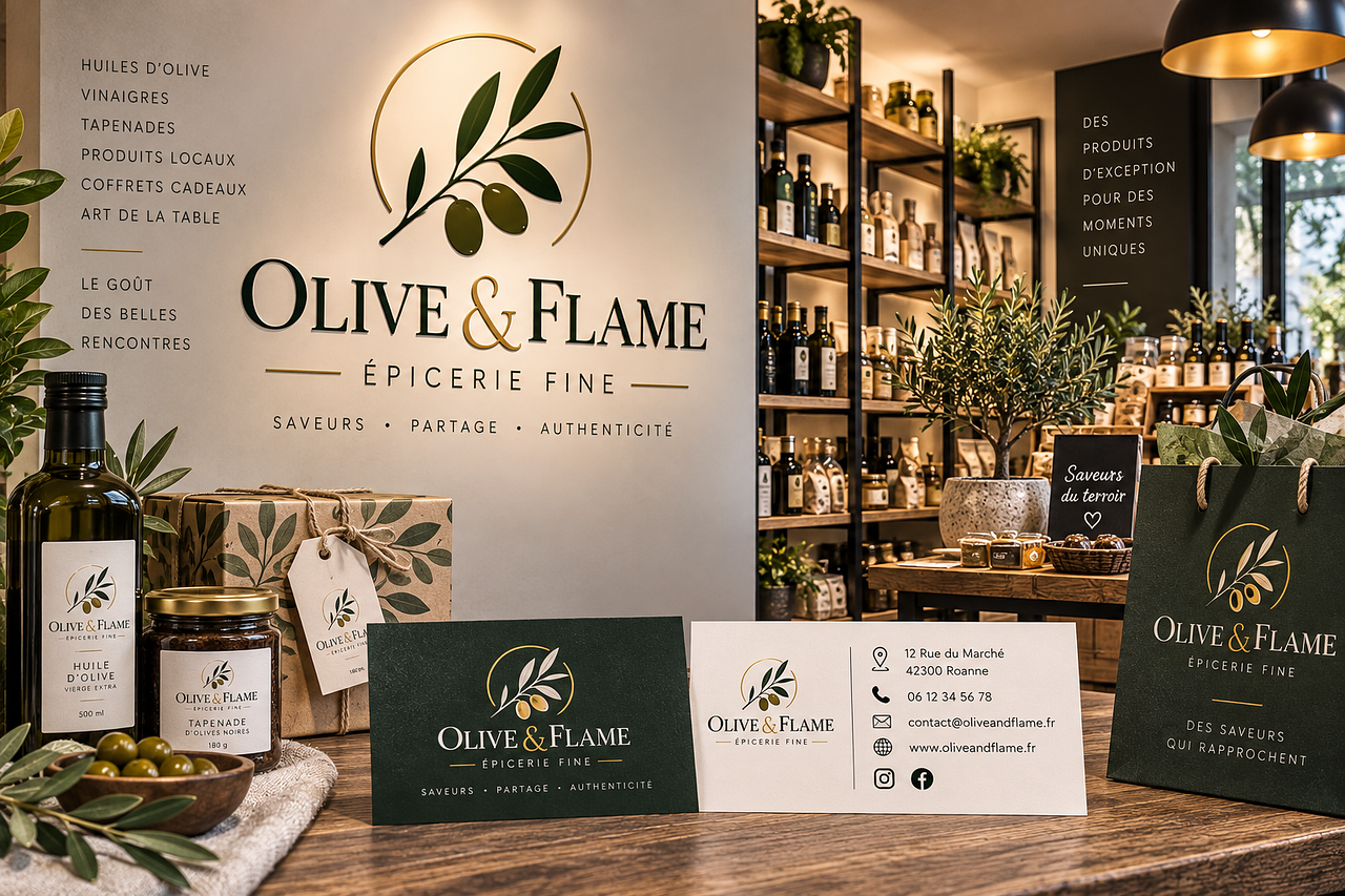 OLIVE & FLAME – Identité visuelle Épicerie fine
