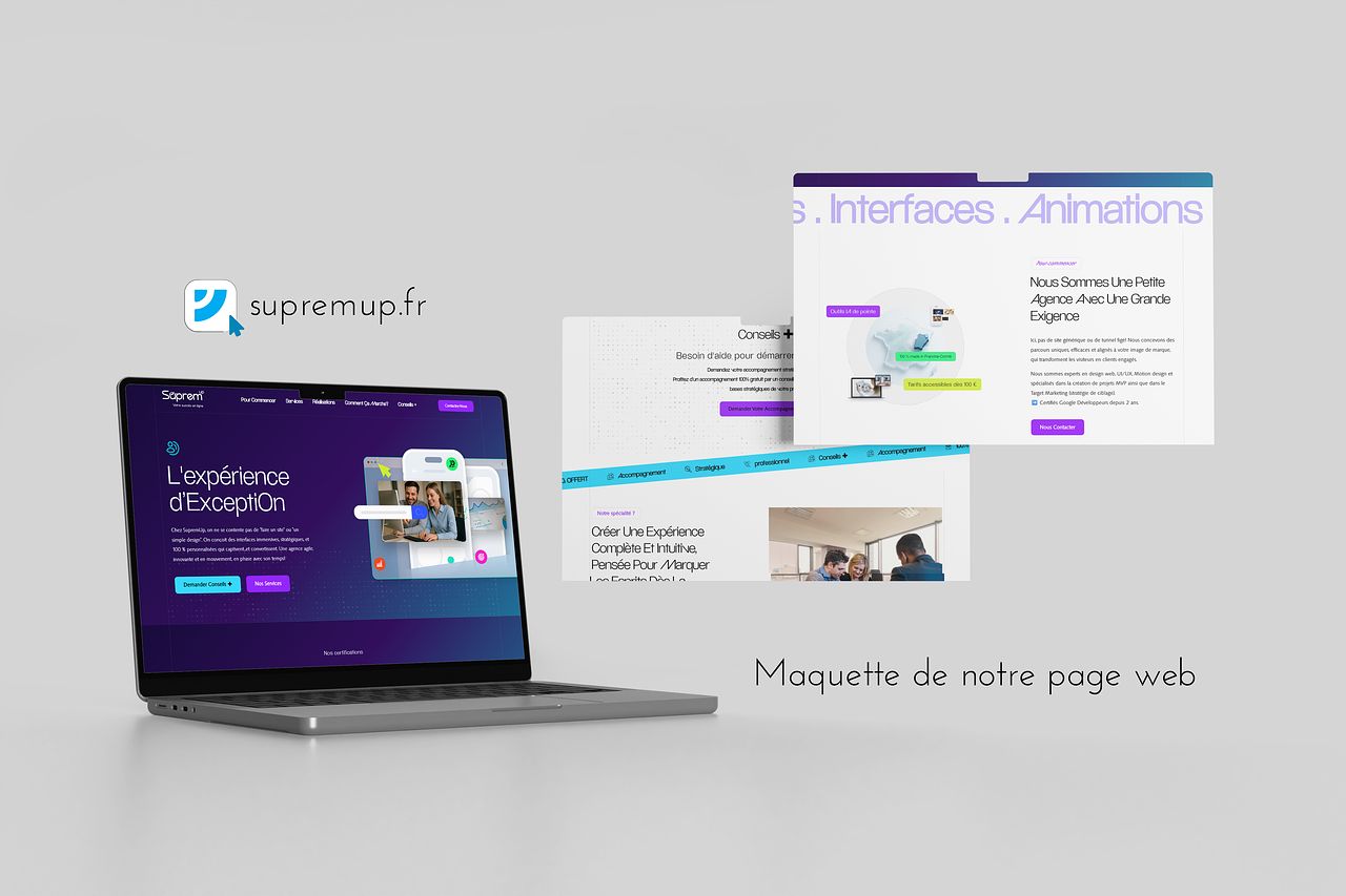 Maquette de notre landing page supremup.fr