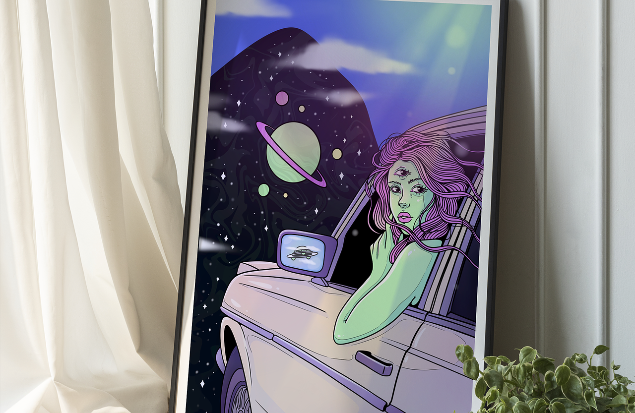 Illustration - Alien girl Road trip